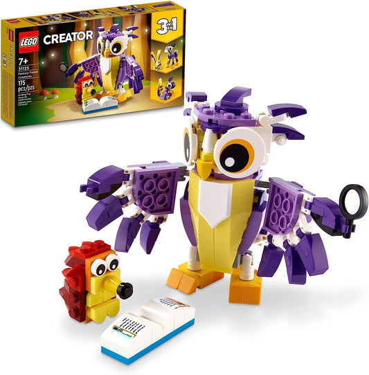 LEGO Creator 3in1 Fantasy Forest Creatures 31125, Woodland Animal Toys Set - Rabbit to Owl to Squirrel Figures, Gift for 7 Plus Year Old Girls and Boys