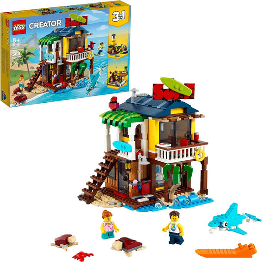 LEGO Creator 3-in-1 Surfer Beach House 31118 - Featuring Lighthouse, Pool House, Boat, 2 Minifigures, Dolphin Figure, Great Summer Building Toy Set for Kids, Girls, and Boys Ages 8+