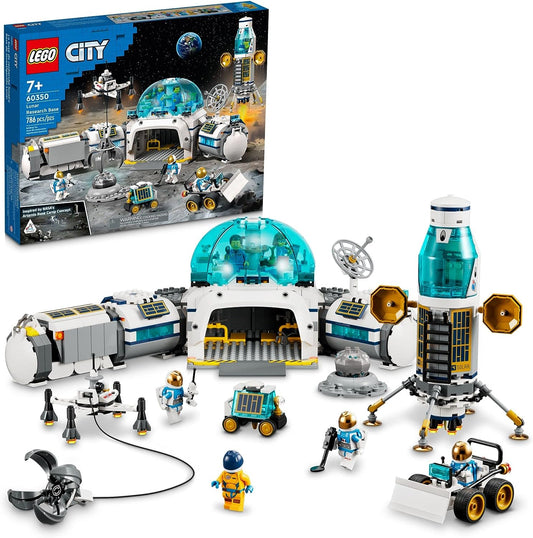 LEGO City Lunar Research Base Outer Space Toy for Kids who Love Space 60350, NASA Inspired Lunar Lander, Rover and Moon Buggy with 6 Astronaut Minifigures, Ages 7 Plus